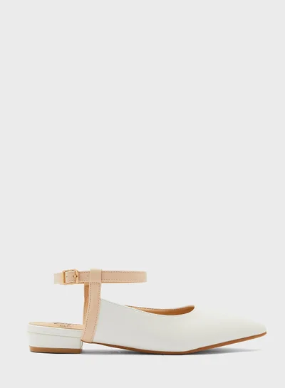 Ginger Coloured Ankle Strap Pointed Flat Shoe