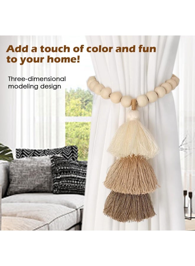 كيلا قطعتان من أربطة الستائر المغناطيسية المصنوعة يدويًا من الخرز الخشبي، أربطة ستائر مغناطيسية أنيقة وبسيطة، إكسسوارات لتزيين الجدران، أربطة ستائر لغرفة النوم. - Image 5