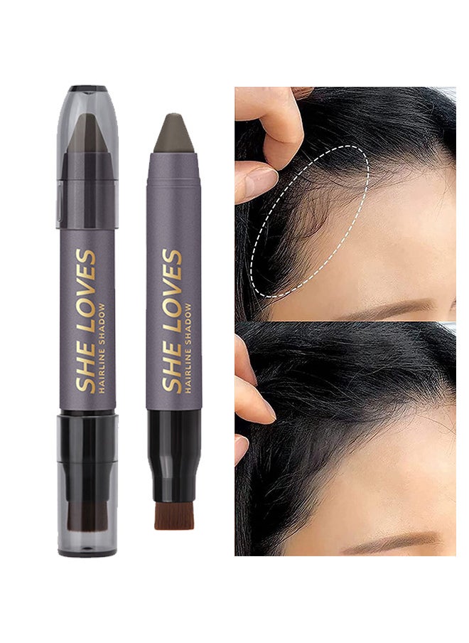 Sheloves - Hairline Filler Pen Hair Line Shadow Powder Stick Hair Volumizing Powder Fill In Receding Hairlines Bald Spots Wide Parts Forehead Side Double-Ended Hairline Powder Hair Root Dye (Ash Brown) - Image 1