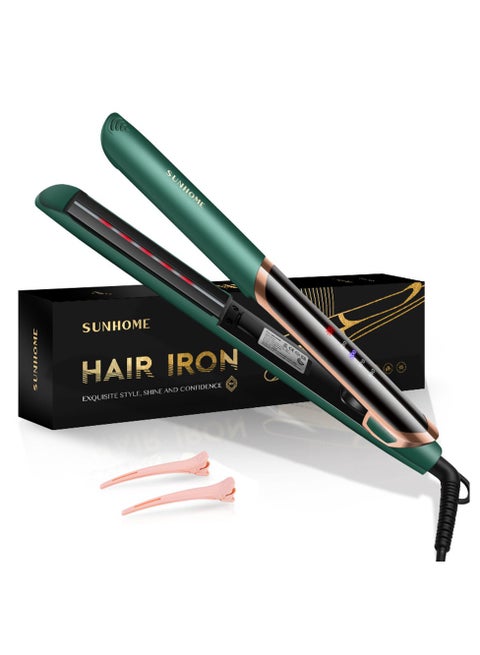 Ceramic Hair Straightener, 2 in 1 Hair Straighteners and Curlers with Ceramic Coating for Smooth Glide, 10 Second Heat up, Up to 230°C, Lasting Results for Curl/Wave/Straighten Hair Green