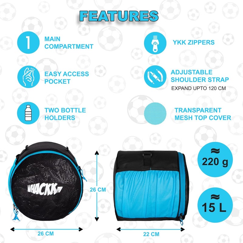 WHACKK Kick Soccer Black Blue Football Equipment Bags|Basketball Volleyball Bags |Adjustable Strap Backpack |Ball Bag |Kitbag - Made in India - Image 3