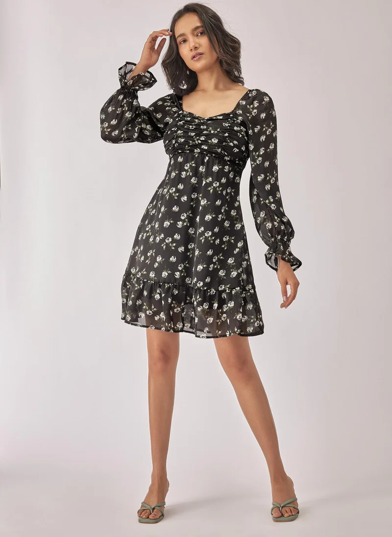 ذا ليبل لايف Black Floral Ruffle Mini Dress