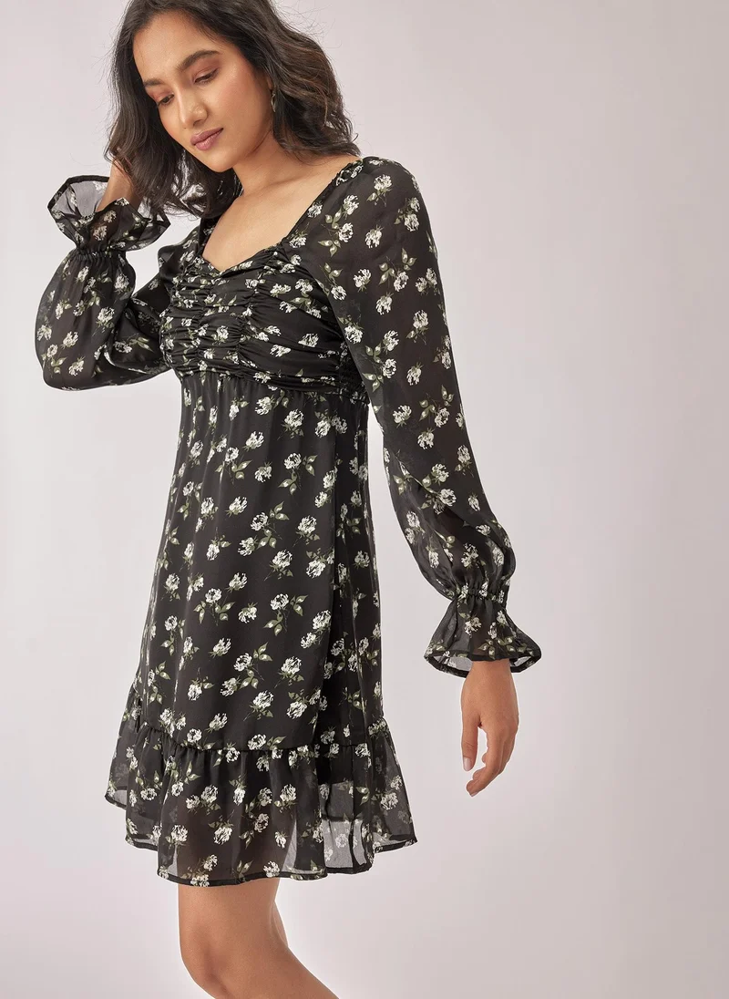 ذا ليبل لايف Black Floral Ruffle Mini Dress