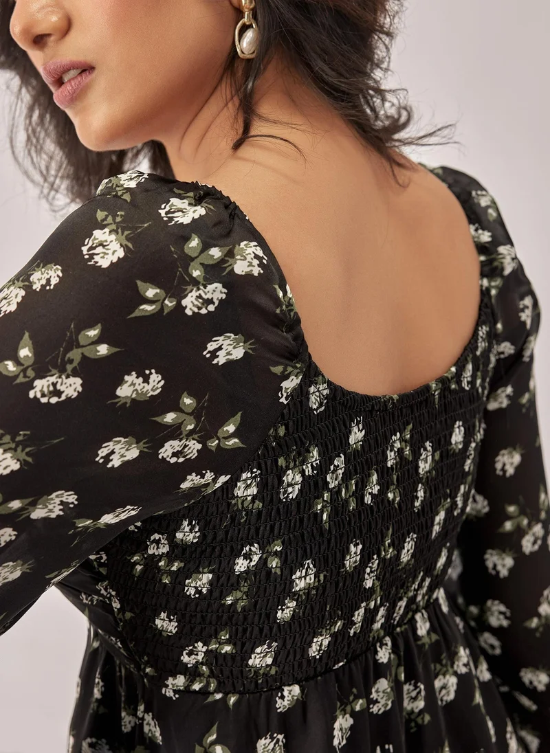 ذا ليبل لايف Black Floral Ruffle Mini Dress