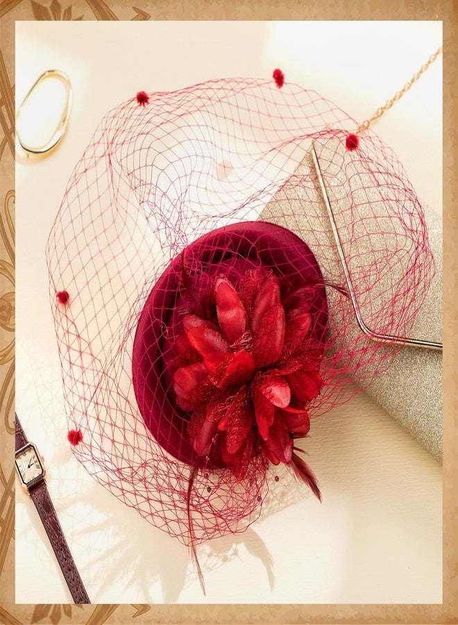 Bunnycool 4 Pcs Fascinators Hat for Women Tea Party 20s 50s Vintage Pill Box Hat with Veil Broad Brim Flower Feathers Headwear for Ladies Church Funeral Wedding Bridal Shower Gift Decoration - Image 5