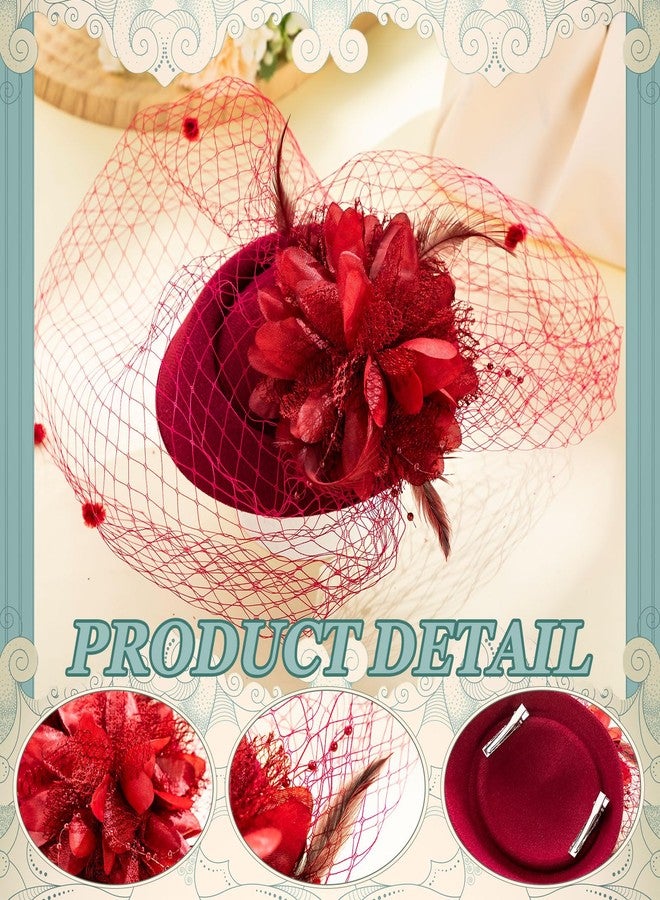 Bunnycool 4 Pcs Fascinators Hat for Women Tea Party 20s 50s Vintage Pill Box Hat with Veil Broad Brim Flower Feathers Headwear for Ladies Church Funeral Wedding Bridal Shower Gift Decoration - Image 3