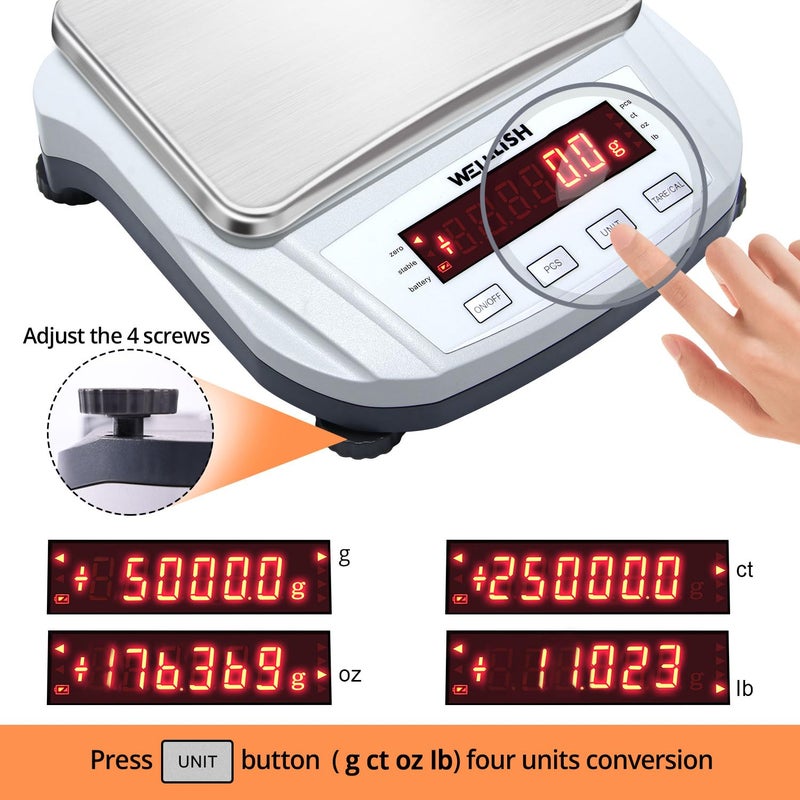 WELLiSH Lab Scale 5000g/0.1g High Precision Digital Scale Analytical Balance Electronic Scale for Kitchen Lab Weighing - Image 5