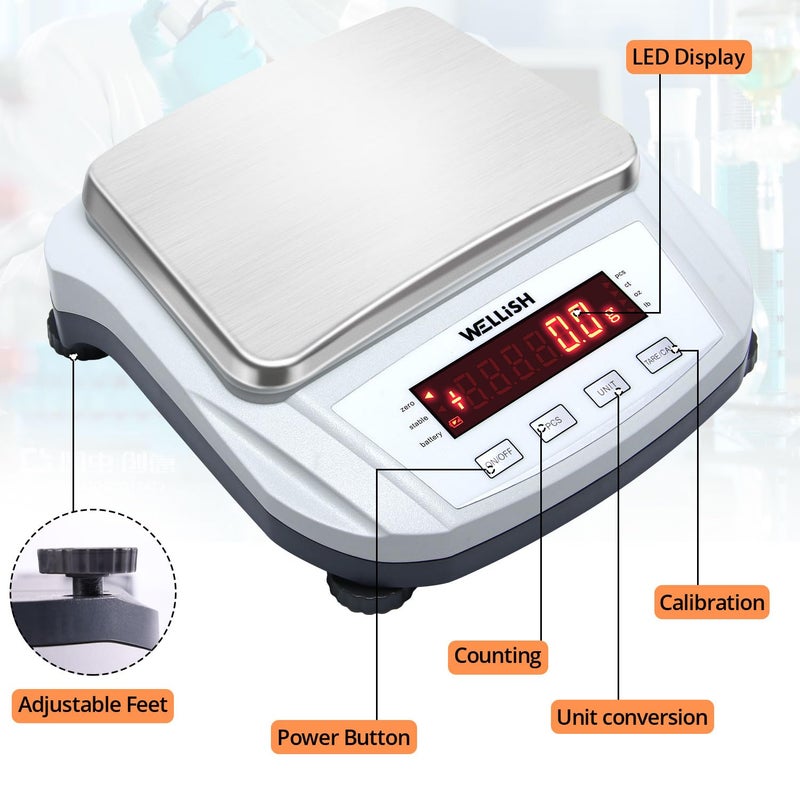 WELLiSH Lab Scale 5000g/0.1g High Precision Digital Scale Analytical Balance Electronic Scale for Kitchen Lab Weighing - Image 3