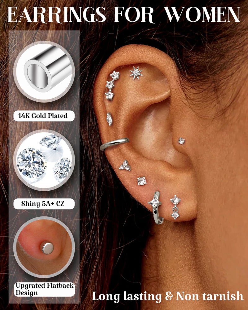 FUNRUN JEWELRY 20G Helix Piercing Jewelry Flat Back Cartilage Earrings for Women - Hypoallergenic Surgical Stainless Steel Gold Stud Hoop Cartilage Helix Earring Set Daith Tragus Conch Flat Back Stud Earrings Single - Image 3