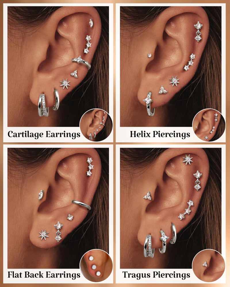FUNRUN JEWELRY 20G Helix Piercing Jewelry Flat Back Cartilage Earrings for Women - Hypoallergenic Surgical Stainless Steel Gold Stud Hoop Cartilage Helix Earring Set Daith Tragus Conch Flat Back Stud Earrings Single - Image 5