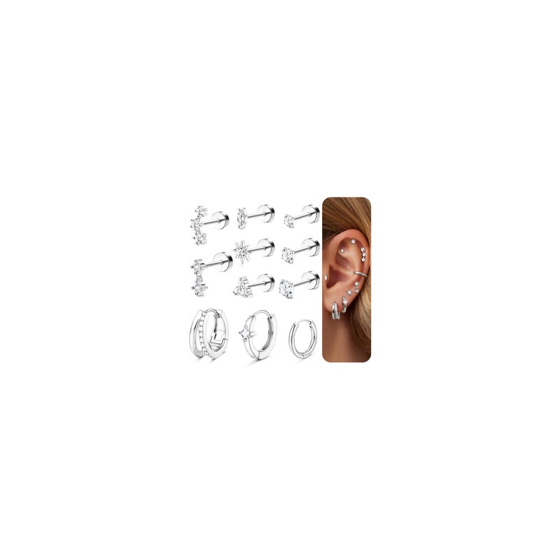 FUNRUN JEWELRY 20G Helix Piercing Jewelry Flat Back Cartilage Earrings for Women - Hypoallergenic Surgical Stainless Steel Gold Stud Hoop Cartilage Helix Earring Set Daith Tragus Conch Flat Back Stud Earrings Single - Image 1