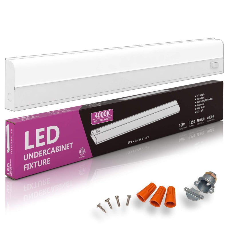harrrrd Hardwired LED Under Cabinet Task Lighting - 16 Watt, 24", Dimmable, CRI>90, 4000K (Cool White), Wide Body, Long Lasting Metal Base with Frost Lens - Image 2