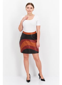 Neon Rose Women Colorblock Leather Mini Skirt, Brown  - Image 4