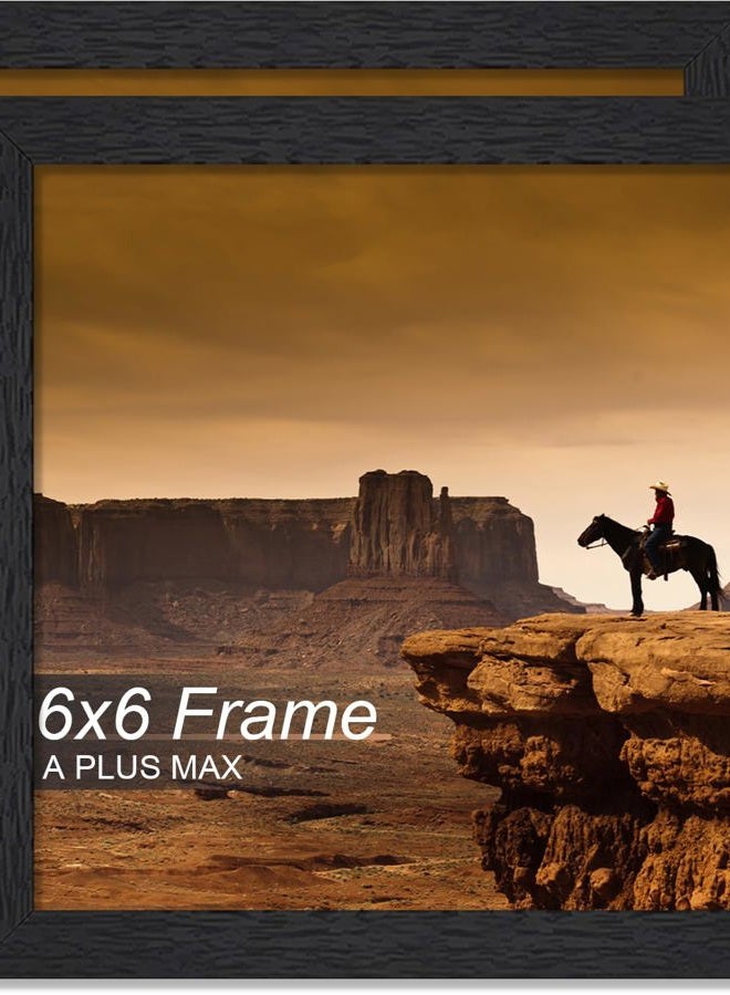 A PLUS MAX 6x6 Picture Frame Set of 2, Black Engineered Wood Frame for 6 x 6 Inch Picture Poster Photo, Light Weight 6 by 6 Frame with Wood-grain for Wall - 2 Pack/Black/6"x6" - Image 1