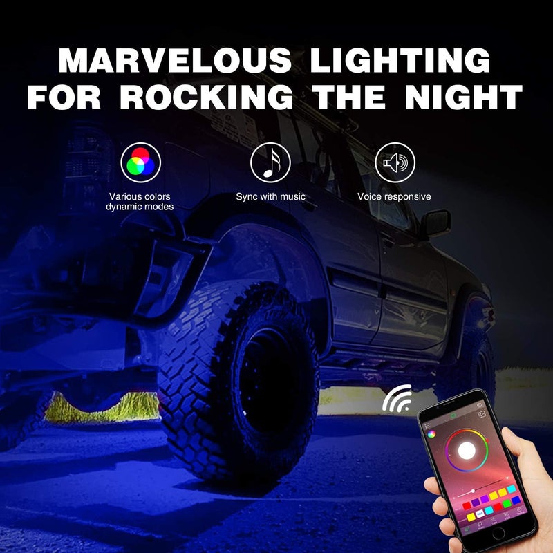 Nilight RGB LED Rock Lights Kit - 8 Pods Multicolor Neon Light with Bluetooth Control for ATV UTV - Image 3