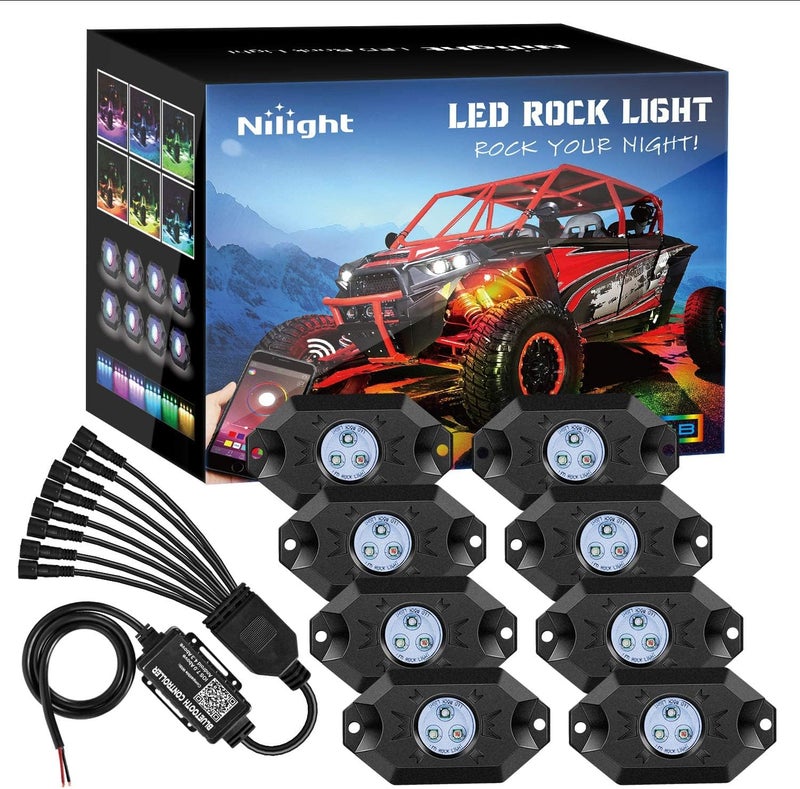 Nilight RGB LED Rock Lights Kit - 8 Pods Multicolor Neon Light with Bluetooth Control for ATV UTV - Image 1