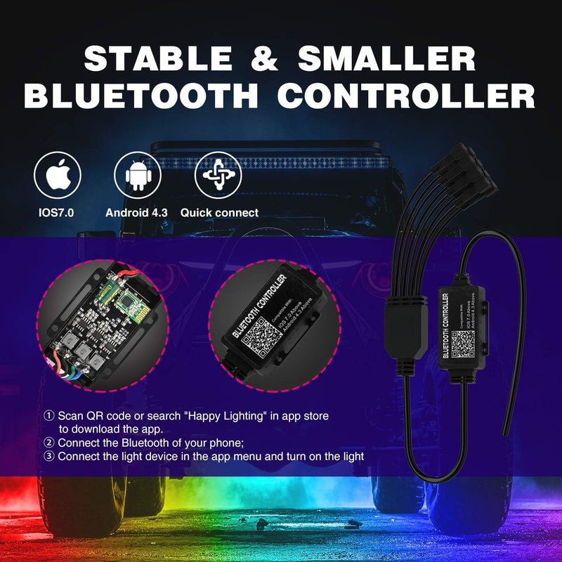 Nilight RGB LED Rock Lights Kit - 8 Pods Multicolor Neon Light with Bluetooth Control for ATV UTV - Image 4