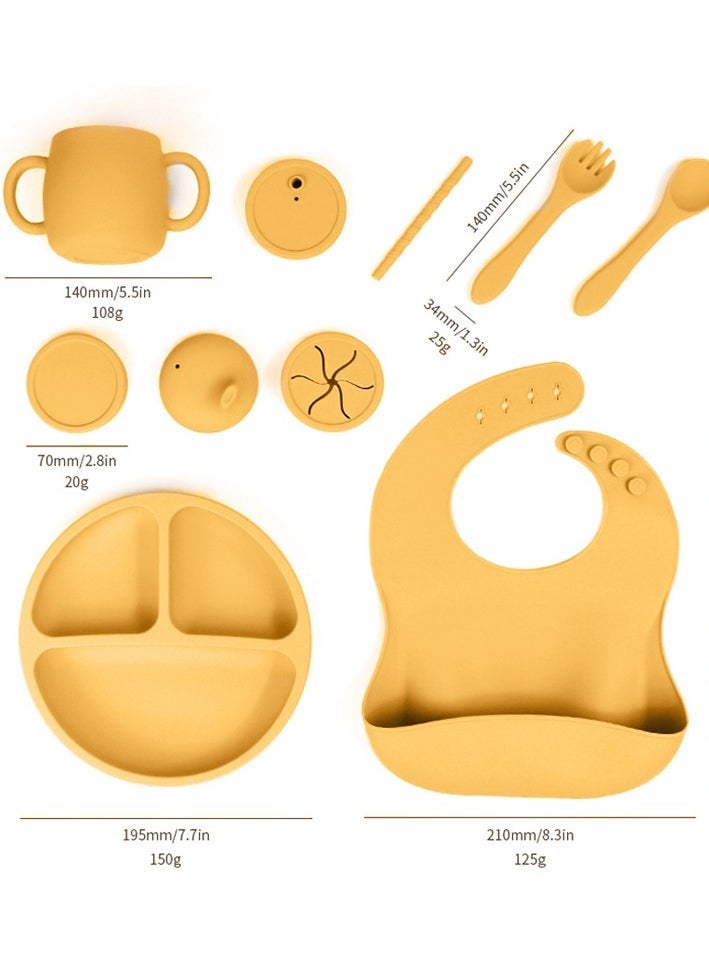 Children's Silicone Tableware Set Baby Food Tray Tableware (Tray + Saliva Pocket) Blue Two-Piece Set - Image 3