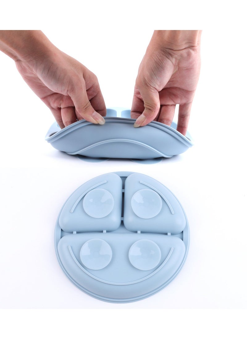 Children's Silicone Tableware Set Baby Food Tray Tableware (Tray + Saliva Pocket) Blue Two-Piece Set - Image 2