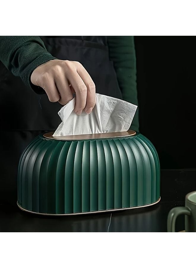 Green White Striped Tissue Box with Golden Handle Large Capacity Decorative Dispenser - Image 2