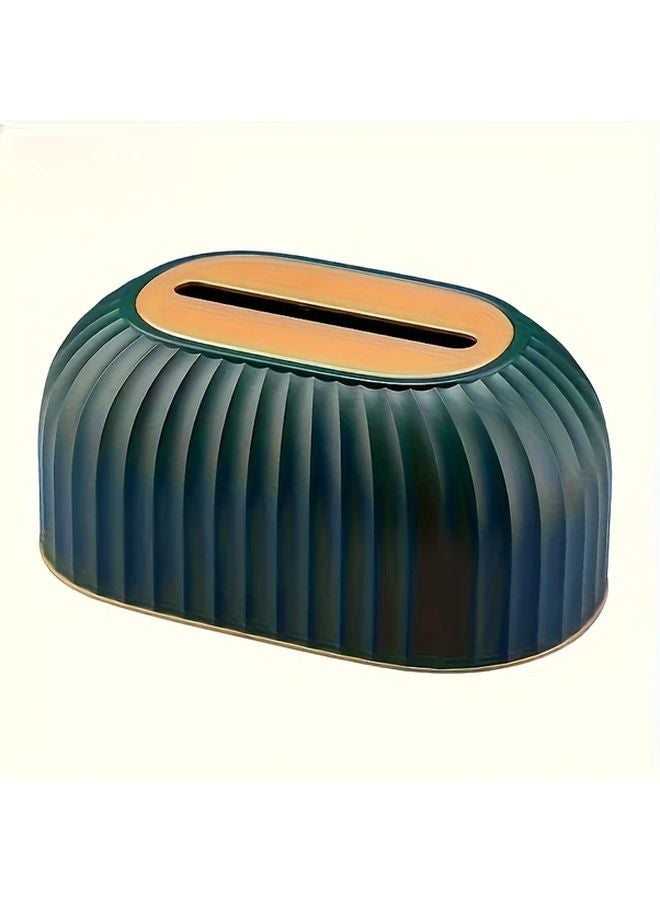 Green White Striped Tissue Box with Golden Handle Large Capacity Decorative Dispenser - Image 1