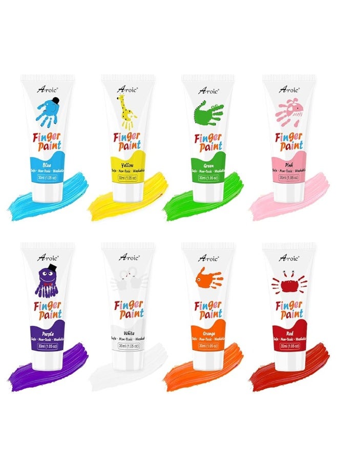 AROIC 27PCS Kids Washable Finger Paint Set, Non Toxic Finger Paints 8 Colors, Finger Paint Paper, Brushes, Sponges, Art Painting Supplies for Toddlers,Finger Painting Supplies for Kids Boys Girls Gifts - Image 2