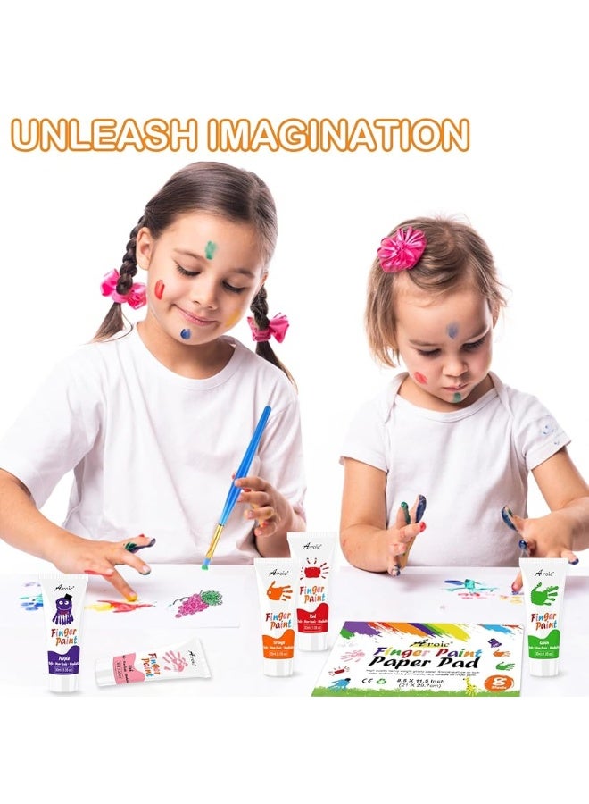 AROIC 27PCS Kids Washable Finger Paint Set, Non Toxic Finger Paints 8 Colors, Finger Paint Paper, Brushes, Sponges, Art Painting Supplies for Toddlers,Finger Painting Supplies for Kids Boys Girls Gifts - Image 3