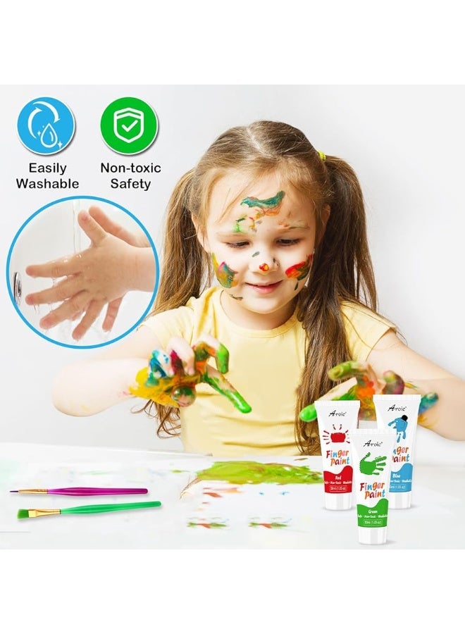 AROIC 27PCS Kids Washable Finger Paint Set, Non Toxic Finger Paints 8 Colors, Finger Paint Paper, Brushes, Sponges, Art Painting Supplies for Toddlers,Finger Painting Supplies for Kids Boys Girls Gifts - Image 4