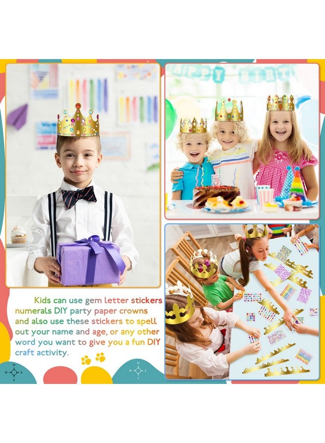 Meanplan 50 Pieces Paper Crowns Princess Prince Crown Birthday Crown Hat Paper Gold Crowns With 28 Sheets Gem Jewels Number Letter Stickers For Kids Girls Boys Adults Diy Birthday Party Supplies Decoration - Image 5