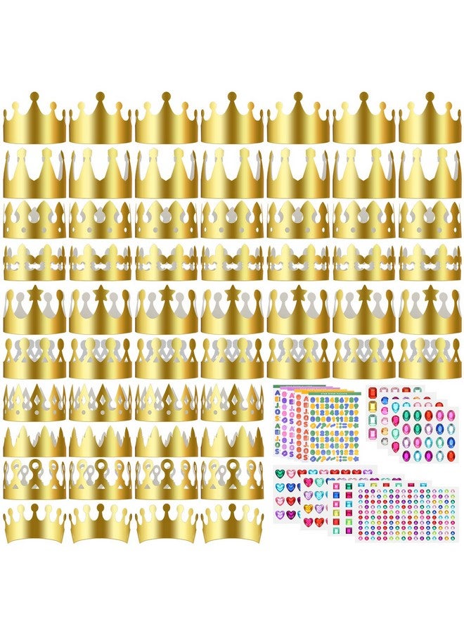 Meanplan 50 Pieces Paper Crowns Princess Prince Crown Birthday Crown Hat Paper Gold Crowns With 28 Sheets Gem Jewels Number Letter Stickers For Kids Girls Boys Adults Diy Birthday Party Supplies Decoration - Image 1