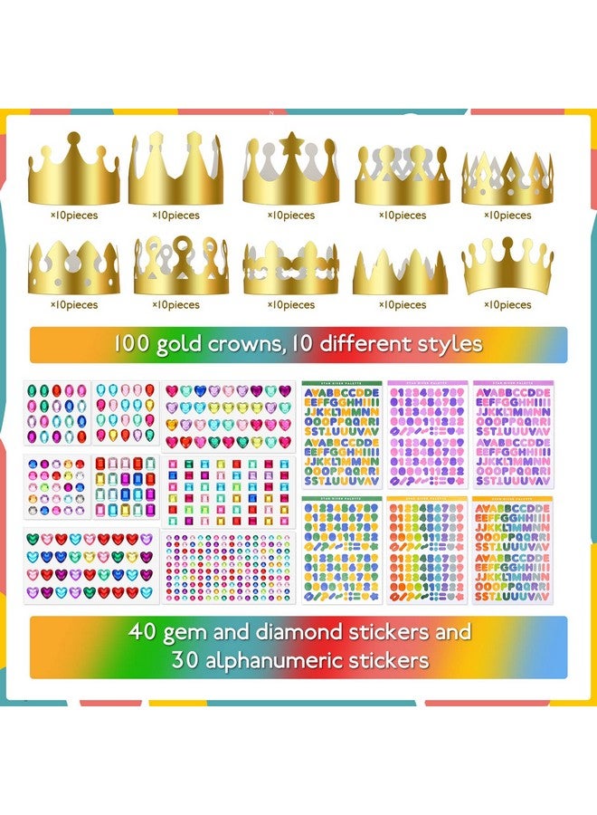 Meanplan 50 Pieces Paper Crowns Princess Prince Crown Birthday Crown Hat Paper Gold Crowns With 28 Sheets Gem Jewels Number Letter Stickers For Kids Girls Boys Adults Diy Birthday Party Supplies Decoration - Image 3