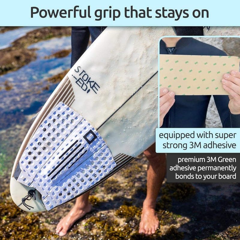 Surf Squared 3-Piece Traction Pad - Arch, Flat, or Front - Maximum Grip, Super Strong 3M Adhesive - Fits All Surfboards: Shortboard, Fish, Longboard, SUP, Skimboard - Stomp or Deck Pad - Image 5
