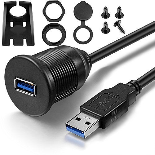 ICESPRING USB 3.0 Male to USB 3.0 Female AUX Flush Mount Car Mount Extension Cable for Car Truck Boat Motorcycle Dashboard Panel -(3 Feet - 1 Meter) - Image 1