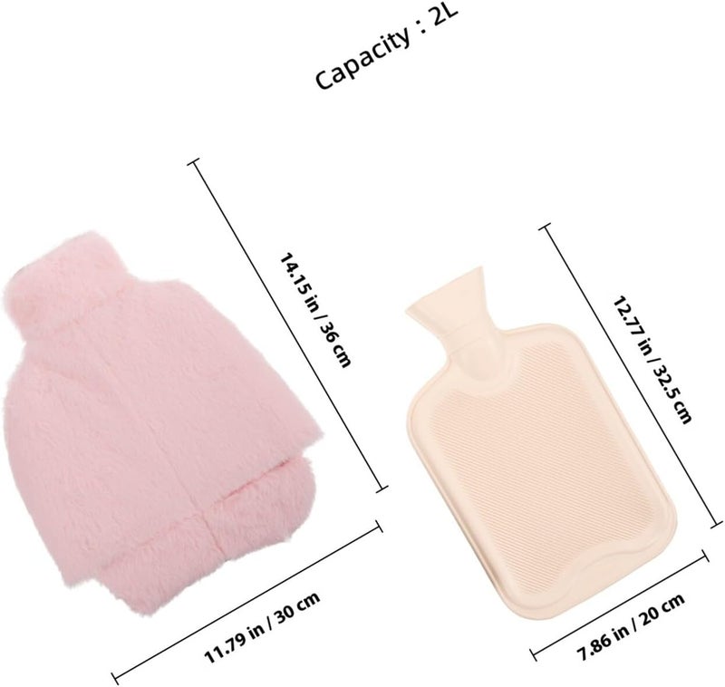 2l Hot Water Bottle Foot Warmer Plush Cover Refillable Foot Heating Pad Washable Detachable Electric Heated for Winter Relief - Image 2