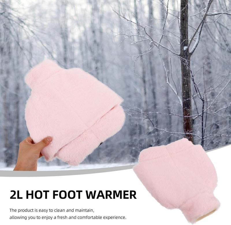 2l Hot Water Bottle Foot Warmer Plush Cover Refillable Foot Heating Pad Washable Detachable Electric Heated for Winter Relief - Image 3