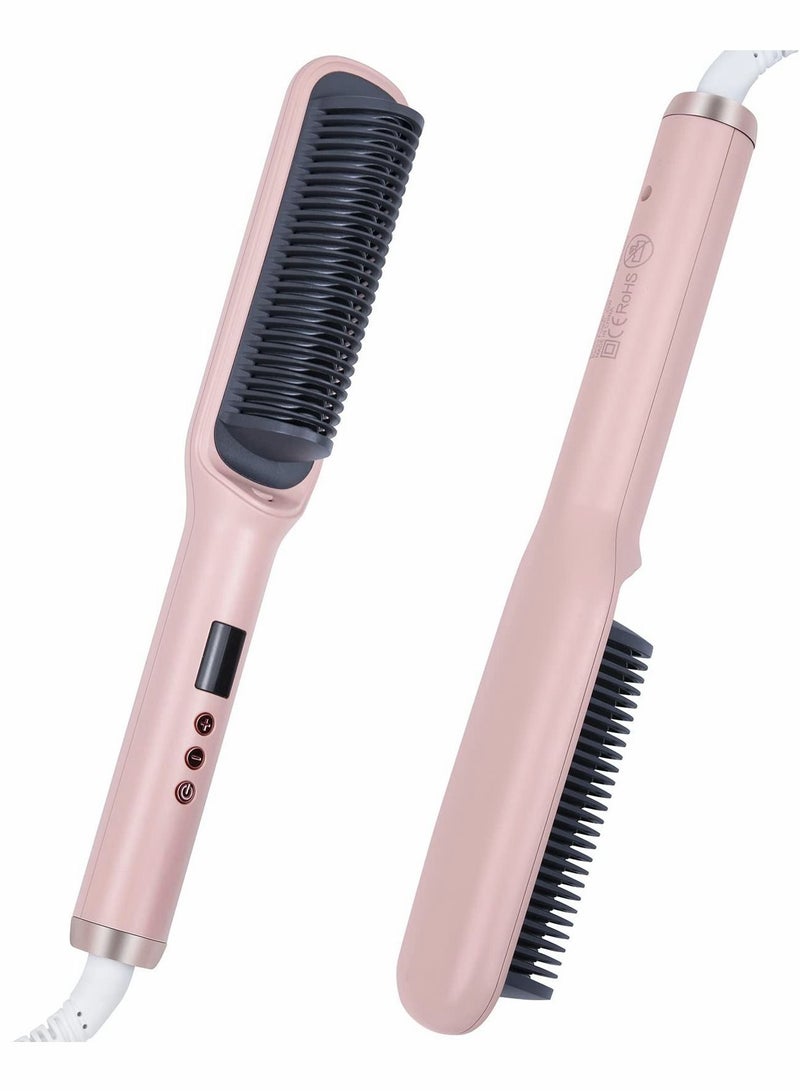 نيبمينينت Hair Straightener Brush Negative Ionic Comb and Curler 2 in 1 Anti Scald with 9 Temperature Settings LED Screen, Perfect for Professional Salon at Home, Sakura Pink - Image 1