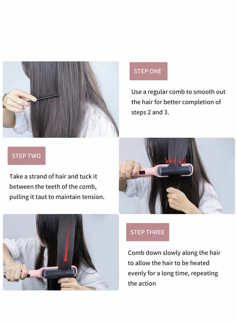 نيبمينينت Hair Straightener Brush Negative Ionic Comb and Curler 2 in 1 Anti Scald with 9 Temperature Settings LED Screen, Perfect for Professional Salon at Home, Sakura Pink - Image 4