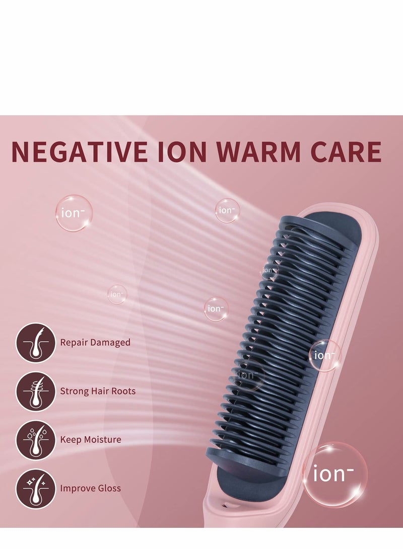 نيبمينينت Hair Straightener Brush Negative Ionic Comb and Curler 2 in 1 Anti Scald with 9 Temperature Settings LED Screen, Perfect for Professional Salon at Home, Sakura Pink - Image 2
