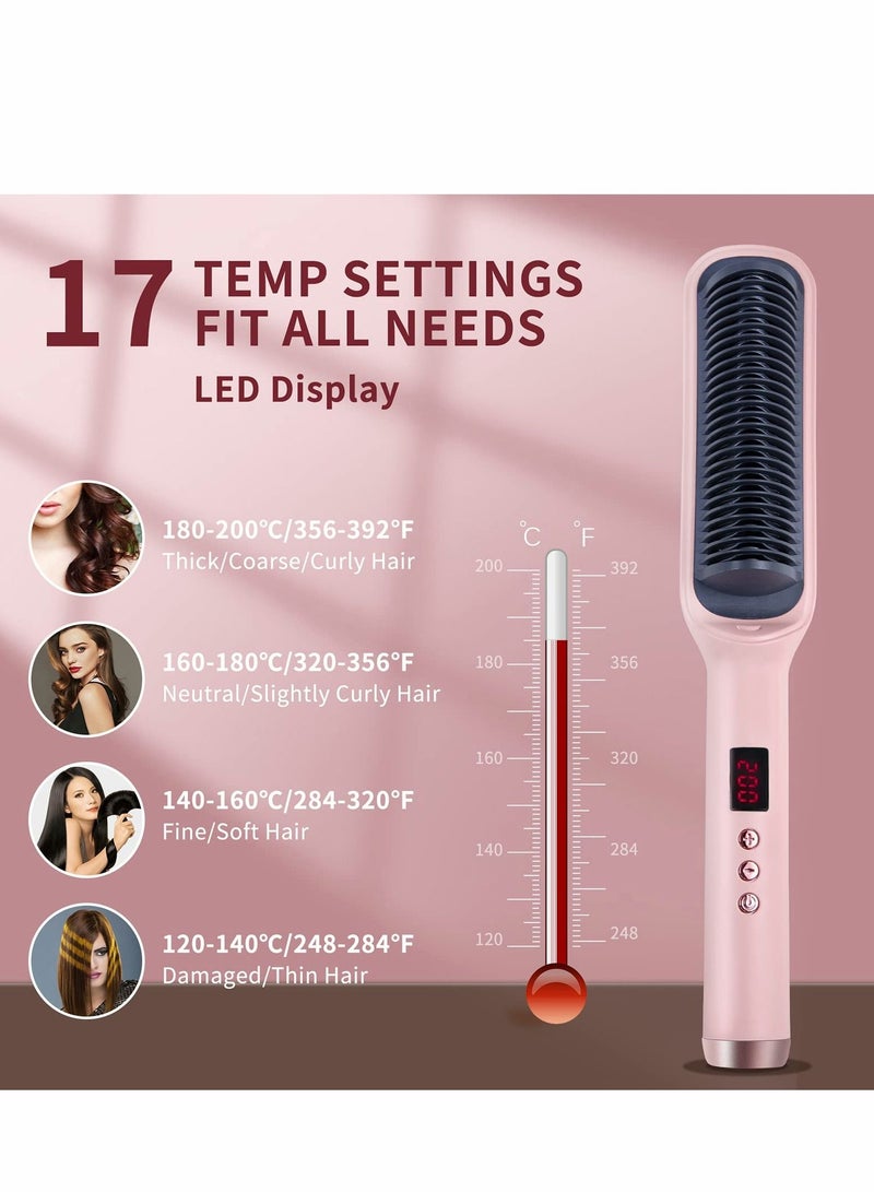 نيبمينينت Hair Straightener Brush Negative Ionic Comb and Curler 2 in 1 Anti Scald with 9 Temperature Settings LED Screen, Perfect for Professional Salon at Home, Sakura Pink - Image 3