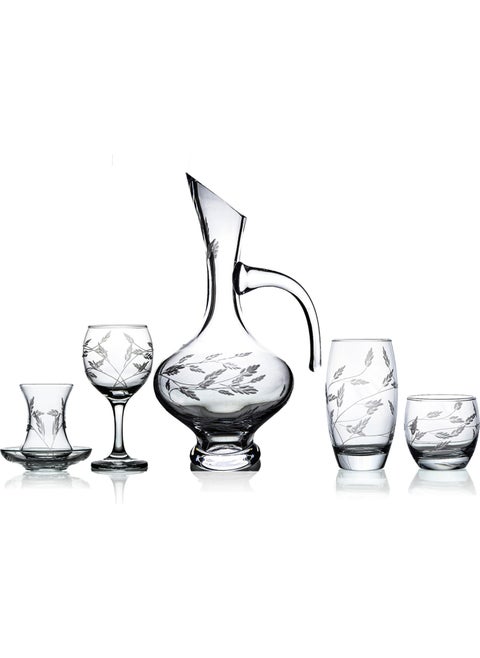 Pudgy 61 Piece Glass Dowry Set Bosnian Carafe with Shoot Pattern