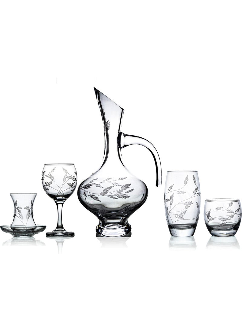 Pudgy 61 Piece Glass Dowry Set Bosnian Carafe with Shoot Pattern
