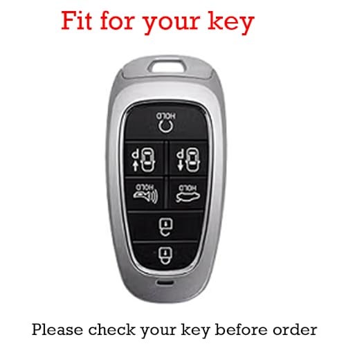KUNIO For Hyundai PU Leather Car Key Fob Cover Fit for Hyundai Sonata Santa Fe Tucson Palisade 2025 Grandeur Ioniq 5 Key Protector Zinc Alloy Key Holder Accessories 7 Button BlackLong Keychain - Image 3