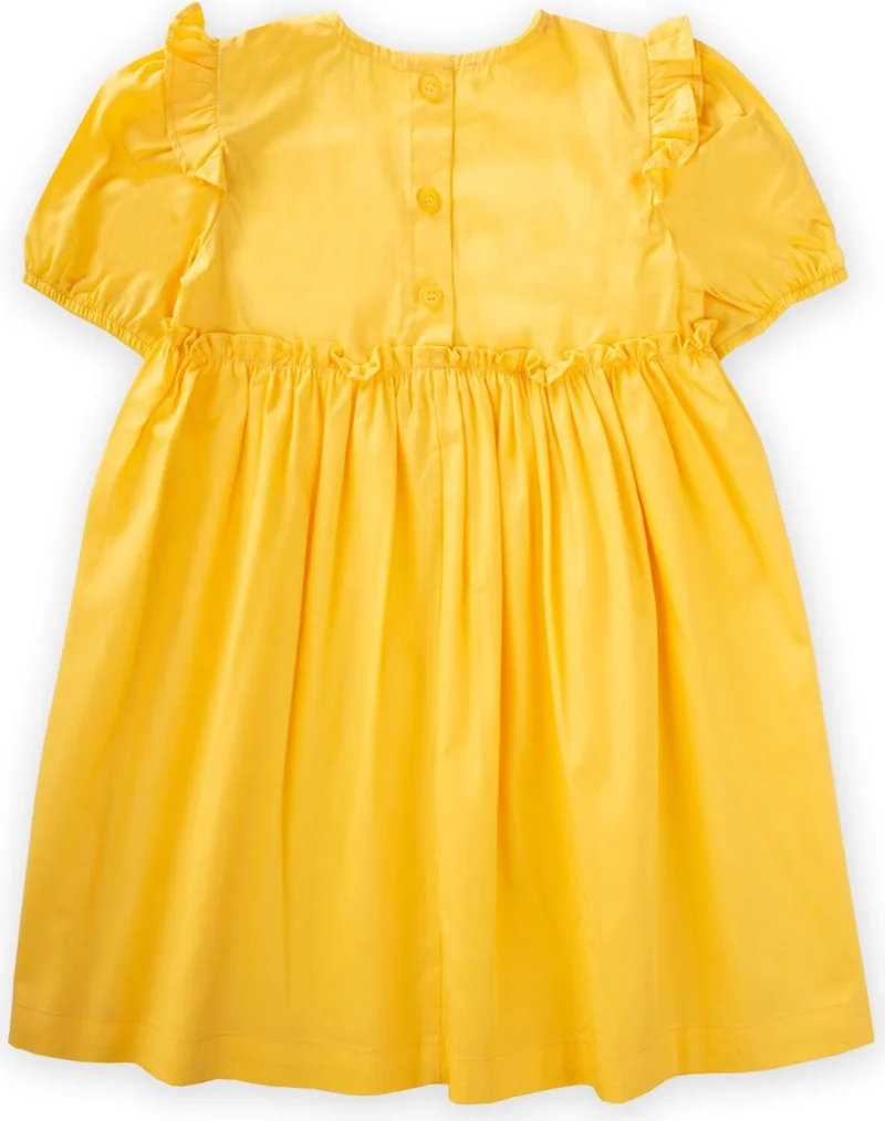 Cigit Robadan Ruffle Gathered Poplin Dress 2-7 Years Yellow