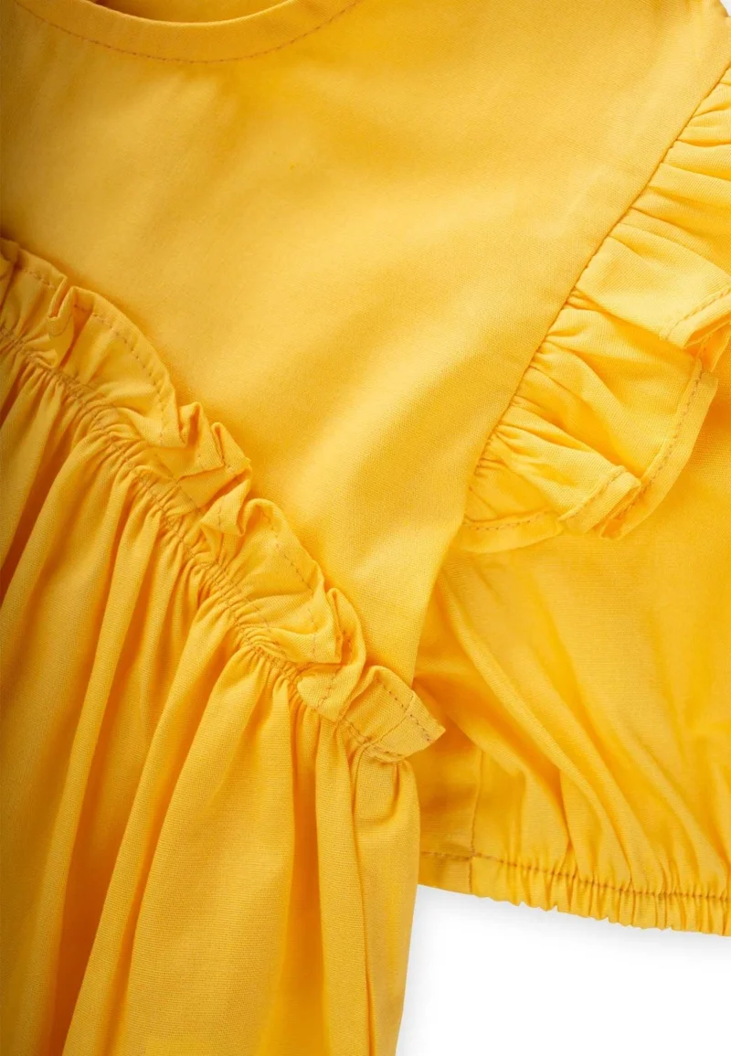 Cigit Robadan Ruffle Gathered Poplin Dress 2-7 Years Yellow