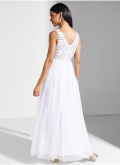 Lace and Beads Embellished Plisse Detail Dress  - Image 2