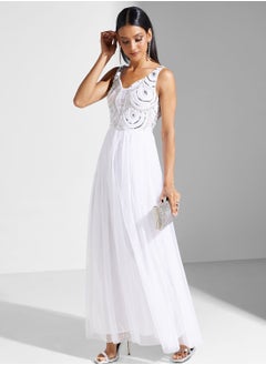 Lace and Beads Embellished Plisse Detail Dress  - Image 4