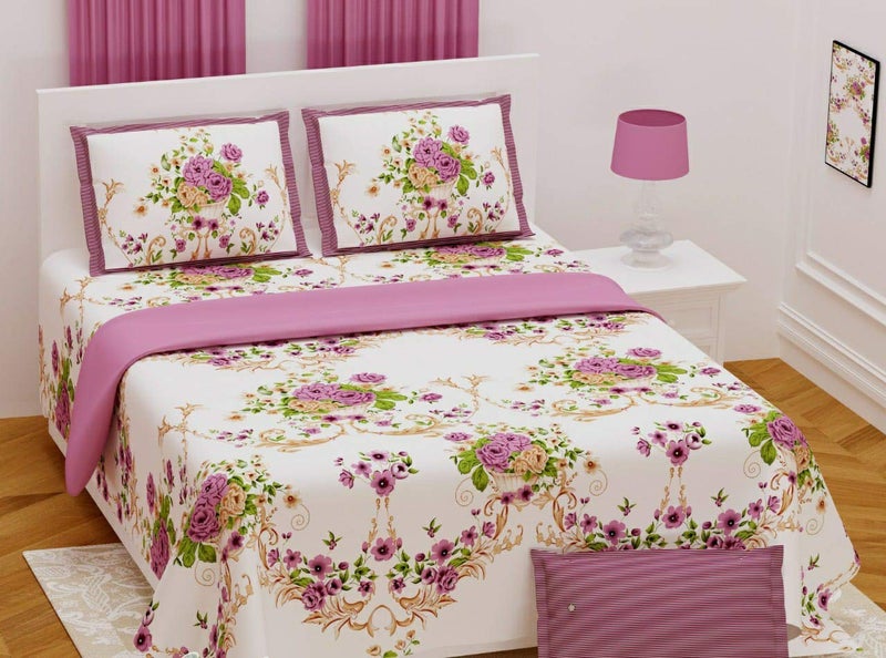 PURE COMFORT 100% Twill Cotton Supreme Quality Super King Size Double Bedsheet with 2 Pillow Covers (9ft X 9ft) - Image 1