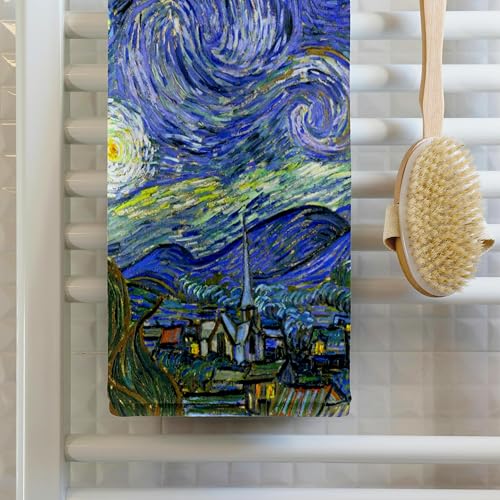 3DROSE 3D Rose The Starry Night by Vincent Van Gogh 1889-Famous Fine Art by Masters-Blue Swirly Swirling Sky Towel, 15" x 22" - Image 2