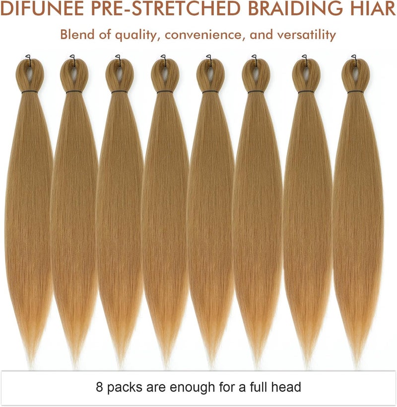Difunee Pre-stretched Braiding Hair - 26 Inch 8 Packs Blonde Braiding Hair For Twist or Box Braids, Yaki Texture Hot Water Setting Synthetic Braiding Hair Extensions (26 Inch, 27#-8P) - Image 5