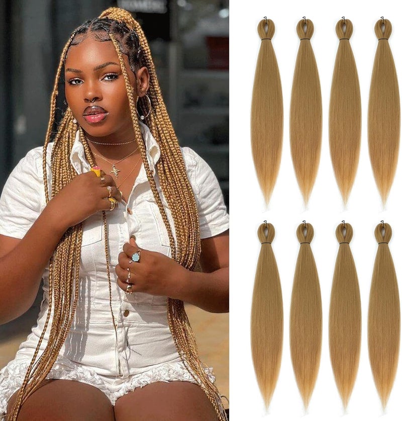 Difunee Pre-stretched Braiding Hair - 26 Inch 8 Packs Blonde Braiding Hair For Twist or Box Braids, Yaki Texture Hot Water Setting Synthetic Braiding Hair Extensions (26 Inch, 27#-8P) - Image 1